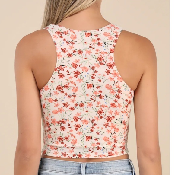 Lulus Basics Feel Like Dancing Cream Multi Floral Print Crop Top White - Size XS - Picture 3 of 4